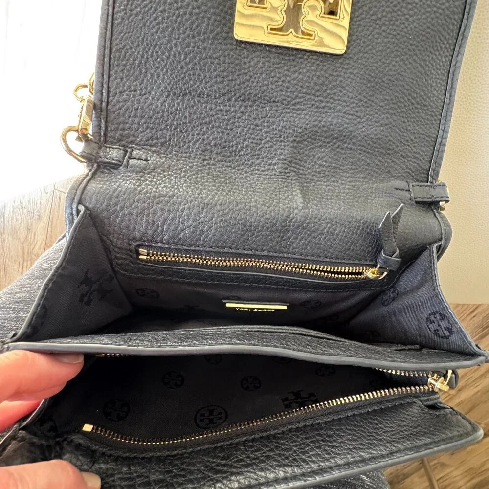 Tory Burch Britten Combo Crossbody Bag in Black Pebbled Leather